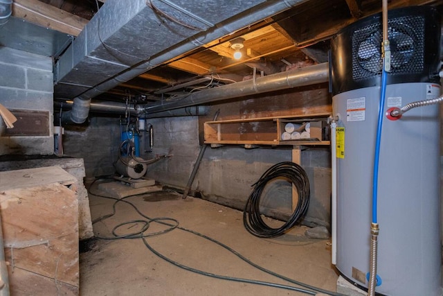 basement featuring gas water heater