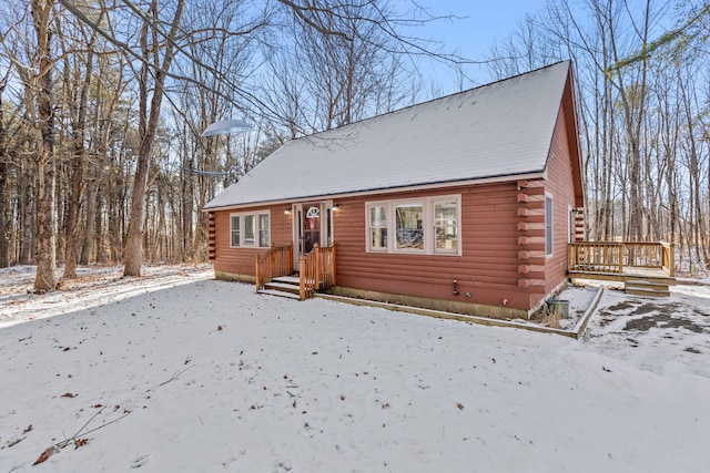 view of log cabin