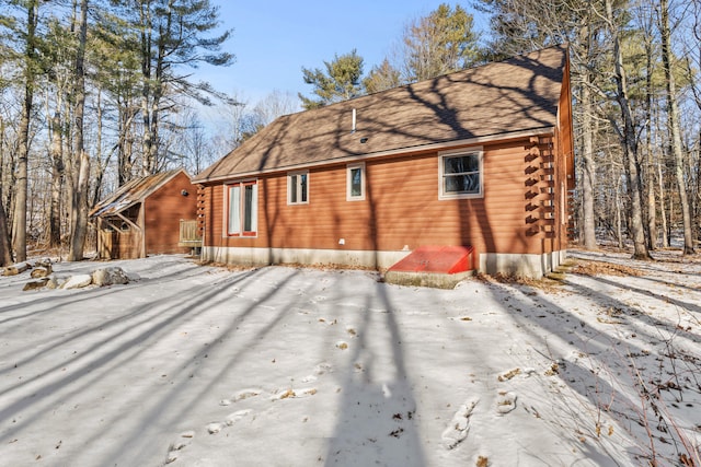 view of snow covered property