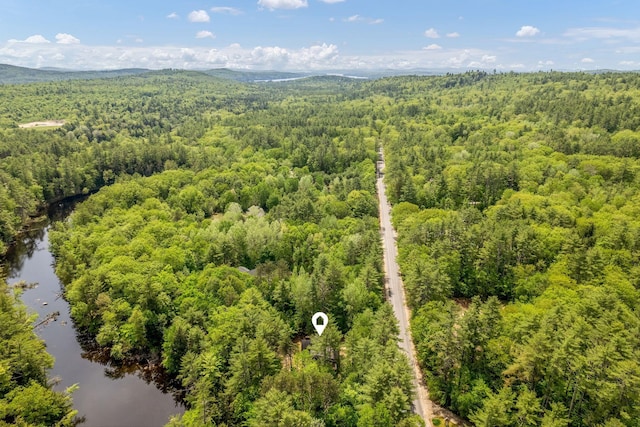 bird's eye view with a water and mountain view