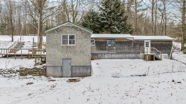 view of snow covered property