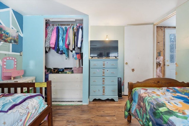 bedroom with a closet and wood-type flooring