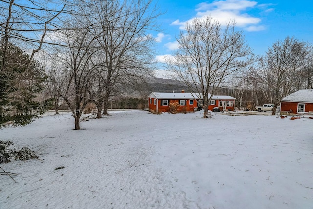 view of yard covered in snow