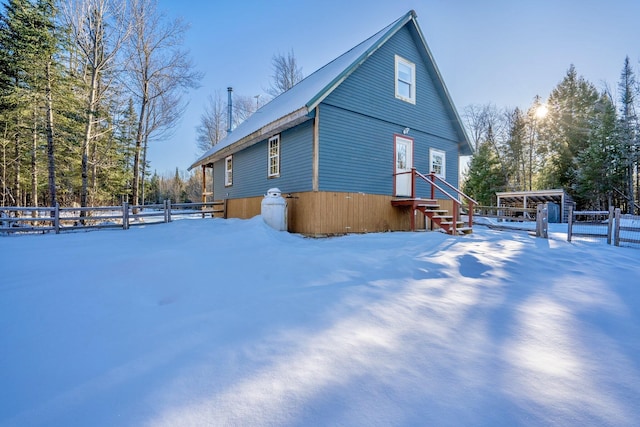 view of snow covered exterior