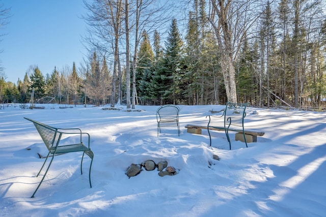 view of yard covered in snow