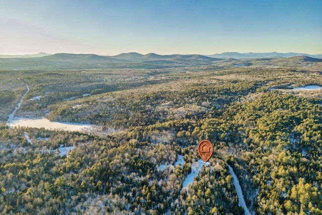 drone / aerial view featuring a mountain view