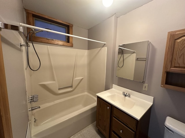 full bathroom with toilet, shower / washtub combination, and vanity