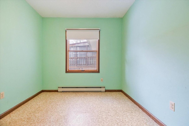 unfurnished room with a baseboard radiator