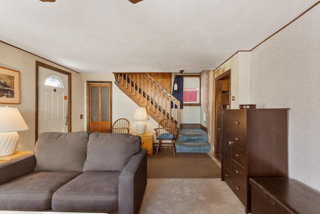 living room with carpet flooring