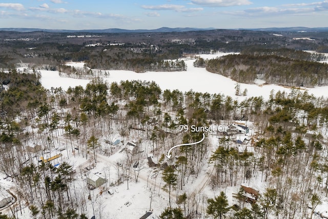 snowy aerial view featuring a mountain view