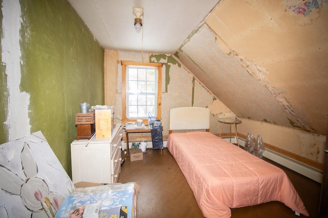 bedroom featuring lofted ceiling