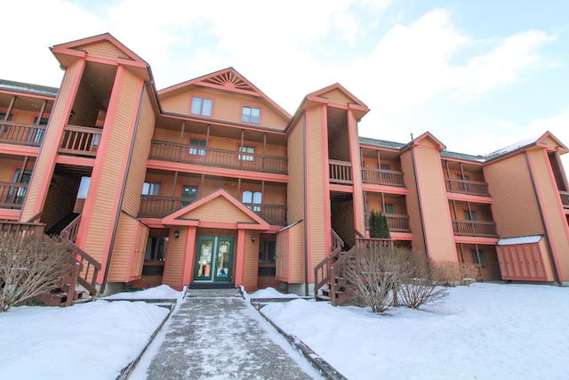 view of snow covered property