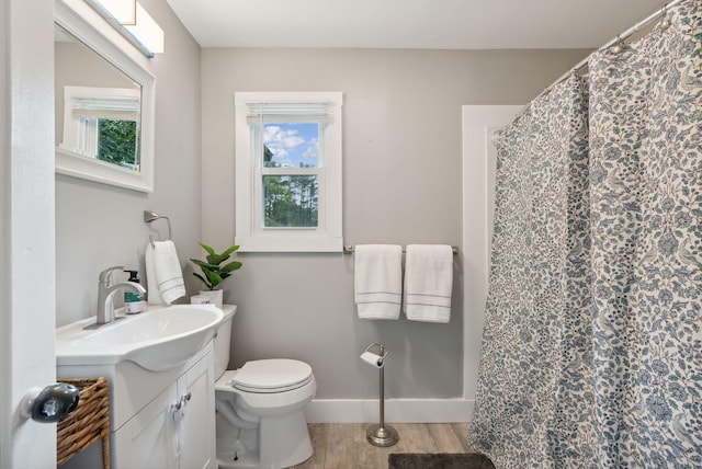 bathroom featuring hardwood / wood-style floors, vanity, and toilet