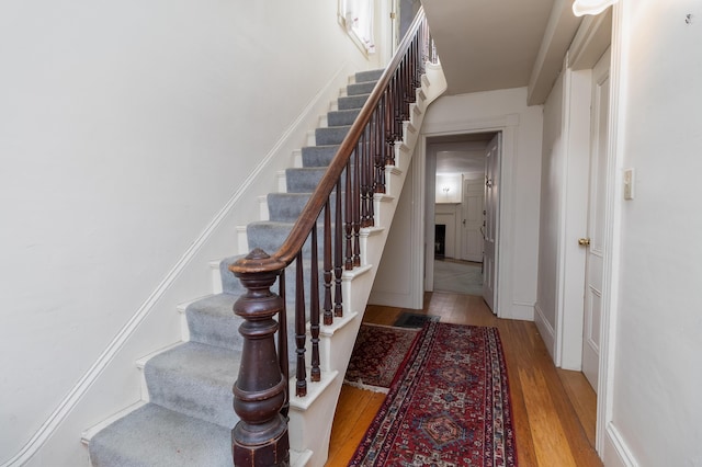 stairway with wood-type flooring