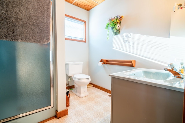 bathroom with vanity, wooden ceiling, and toilet