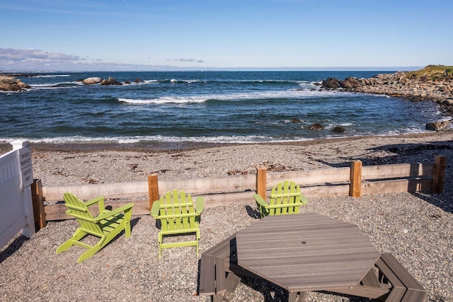 view of water feature featuring a beach view