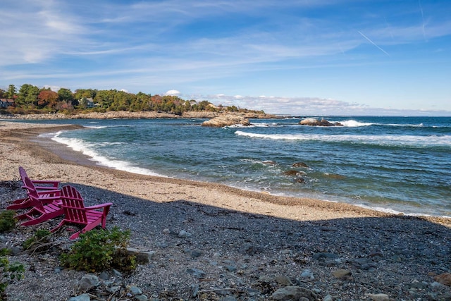 property view of water featuring a beach view