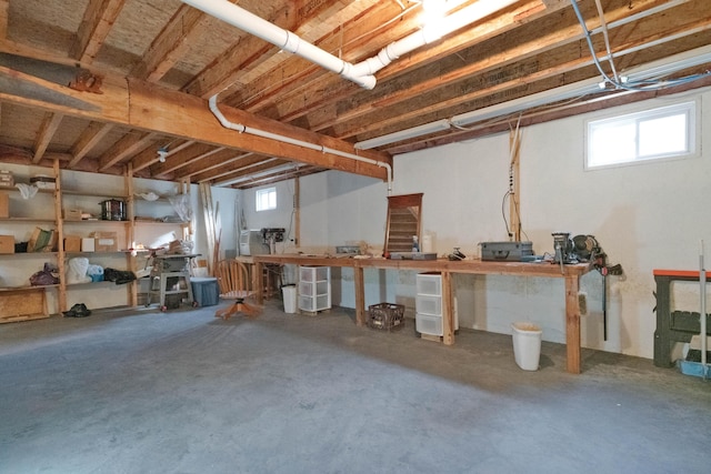 basement featuring a workshop area