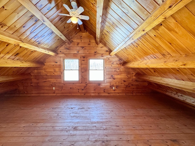 bonus room featuring wooden ceiling, wood-type flooring, and wood walls