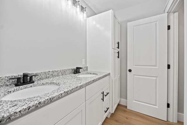 bathroom featuring wood-type flooring and vanity