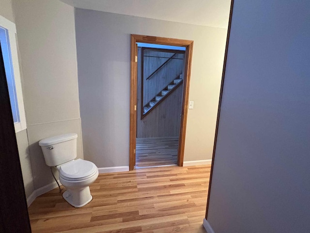 bathroom featuring toilet and wood-type flooring