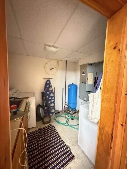 55 Brown Rd, Oakfield, ME 04763 - interior space with a drop ceiling and washer and dryer