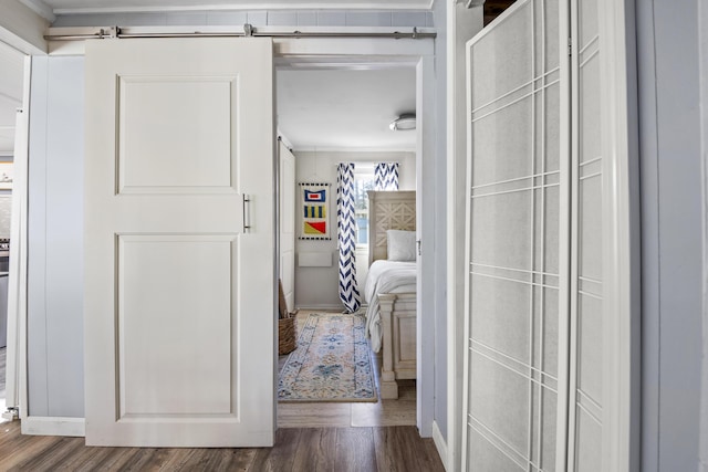 hall featuring dark wood-type flooring