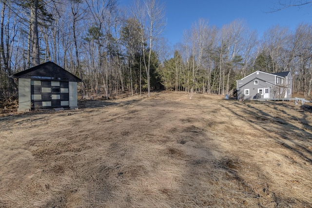 view of yard with a garage and an outdoor structure