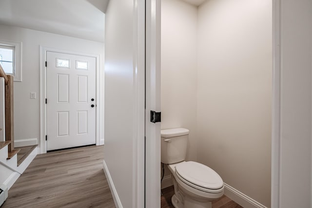 bathroom featuring toilet and wood-type flooring