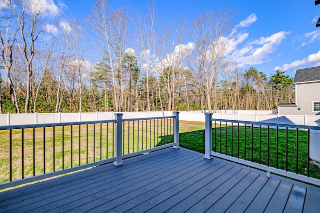 wooden deck with a lawn