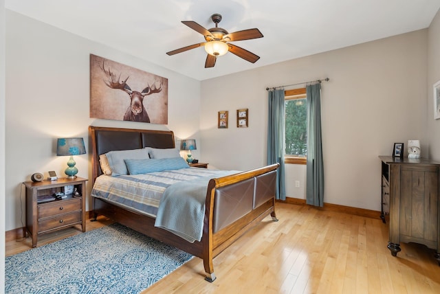 bedroom featuring ceiling fan and light wood-type flooring