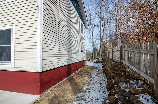 view of snow covered exterior