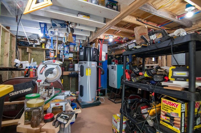 basement featuring water heater