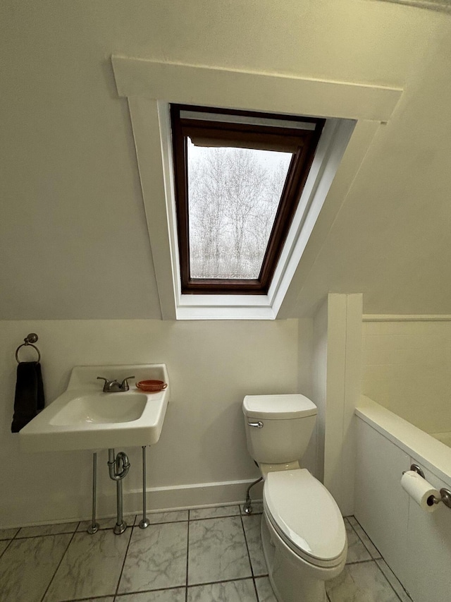 bathroom featuring toilet and a skylight