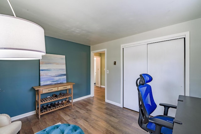 office space featuring dark hardwood / wood-style floors