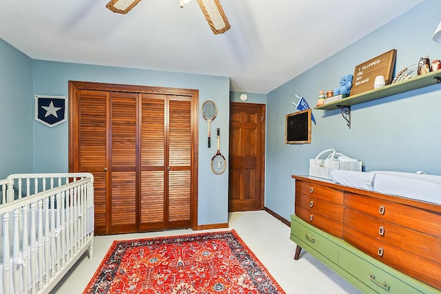 bedroom with a closet and ceiling fan