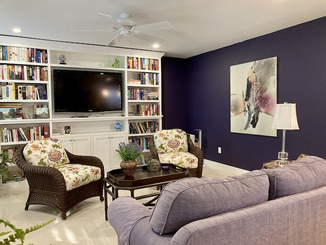 living room with ceiling fan