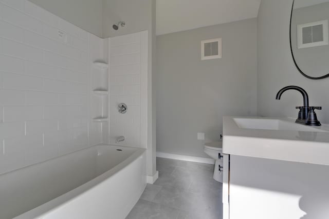 full bathroom with tub / shower combination, vanity, and toilet