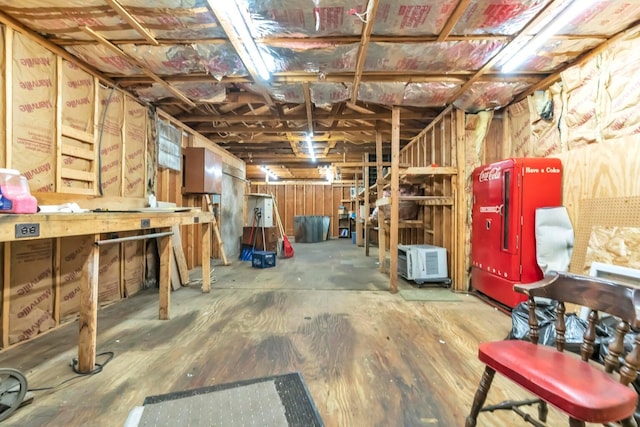 basement with a workshop area