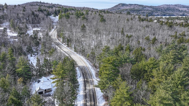 drone / aerial view featuring a mountain view