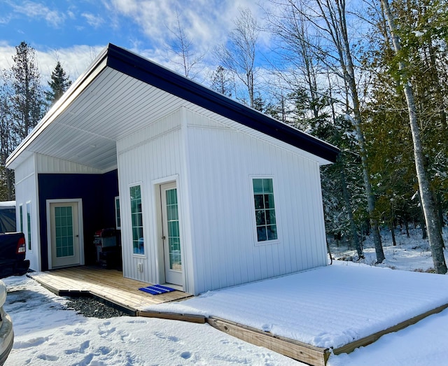 view of snow covered exterior