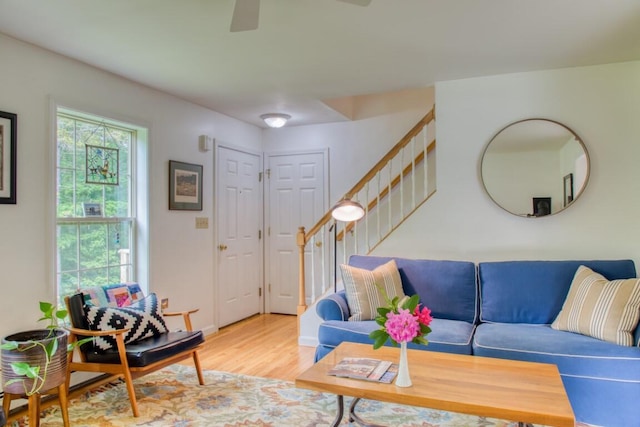 living room with hardwood / wood-style flooring