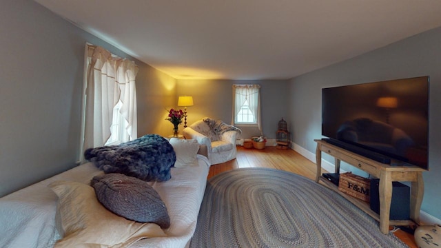 living room with light hardwood / wood-style floors