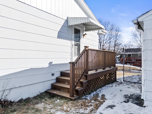 view of snow covered deck