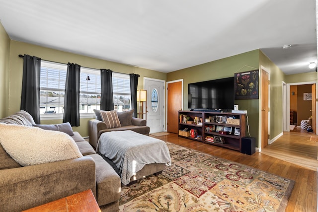 living room with hardwood / wood-style floors