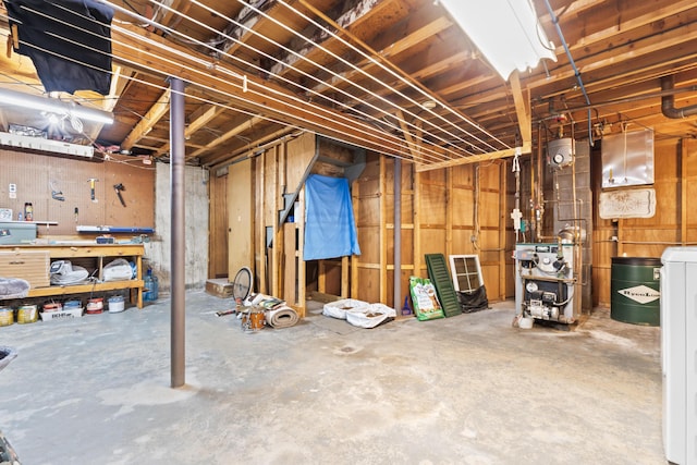 basement with a workshop area