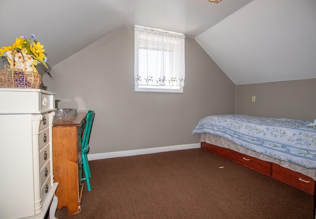 186 Mountain View Ave, Madawaska, ME 04756 - bedroom with vaulted ceiling, carpet, and baseboards