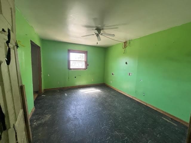 98 White Schoolhouse Rd, Corinth, ME 04427 - empty room featuring baseboards, ceiling fan, and concrete flooring