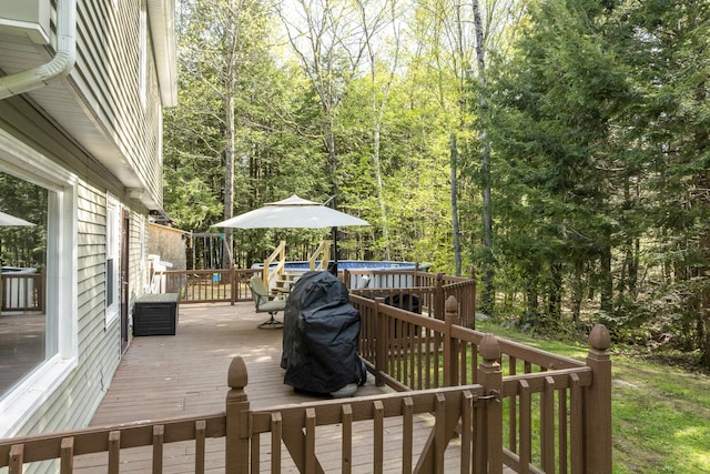 16 Hayden Hill Rd, Litchfield, ME 04350 - wooden terrace featuring a wooded view