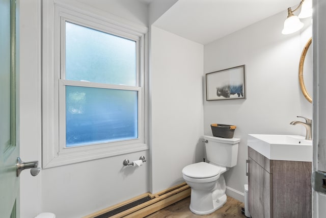 16 Hayden Hill Rd, Litchfield, ME 04350 - half bathroom featuring toilet, wood finished floors, baseboards, and vanity
